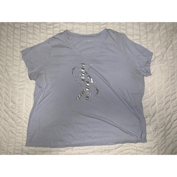 Calvin Klein V-Neck Logo Tee Lavender Blue Women’s 3X - Picture 1 of 7
